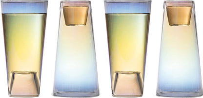 Shot in the Pint Glass, Take a Shot Funny Beer Glass 4-Set 7"H The Wine Savant - Beers Pilsner Tumblers Perfect for Entertaining, Home Bar, Weddings, Parties, Funny Gifts 21oz (640mL) (Iridescent)