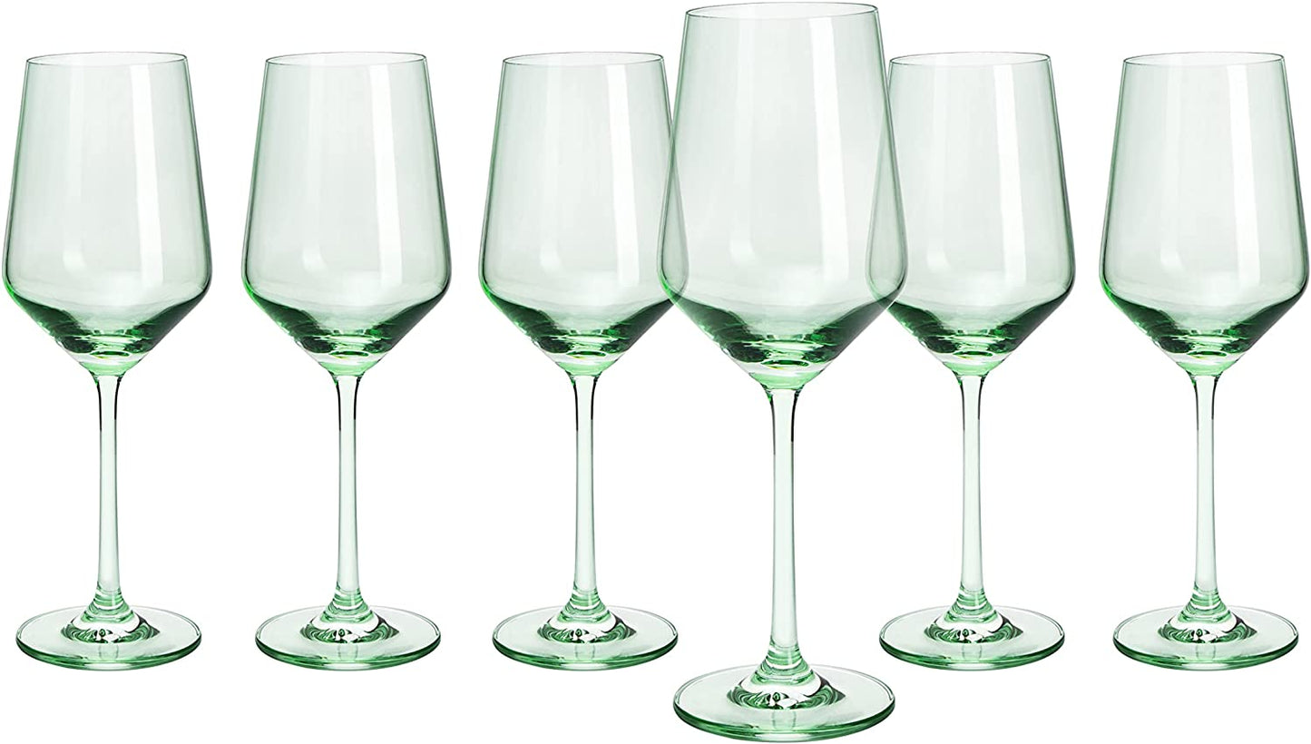 Green Colored Wine Glass Set, 12oz Glasses Set of 6 - Wedding Mint Green, Gift, Baby Shower Gender Reveal Decor Baby Unique Italian Style Tall Stemmed for White & Red Wine Elegant Glassware Color