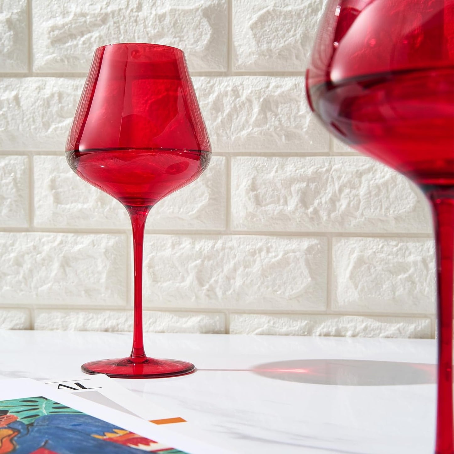 Crystal Christmas Holiday Red Colored Crystal Wine Glass Set of 2, Gift For Hosting, Her, Wife, Mom Friend - Large 20 oz Glasses, Unique Italian Style Tall Drinkware - Red & White, Color Glassware