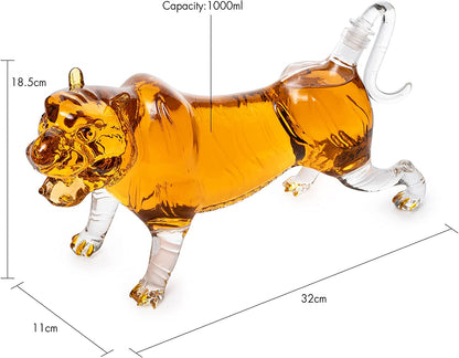 Tiger Decanter 1000ml 11"L Whiskey and Wine Decanter by The Wine Savant 7"H, Tiger Glass Decanter For Whiskey, Scotch, Spirits, Wine, For Whiskey Lovers, Tiger Lovers, Tiger King Gifts