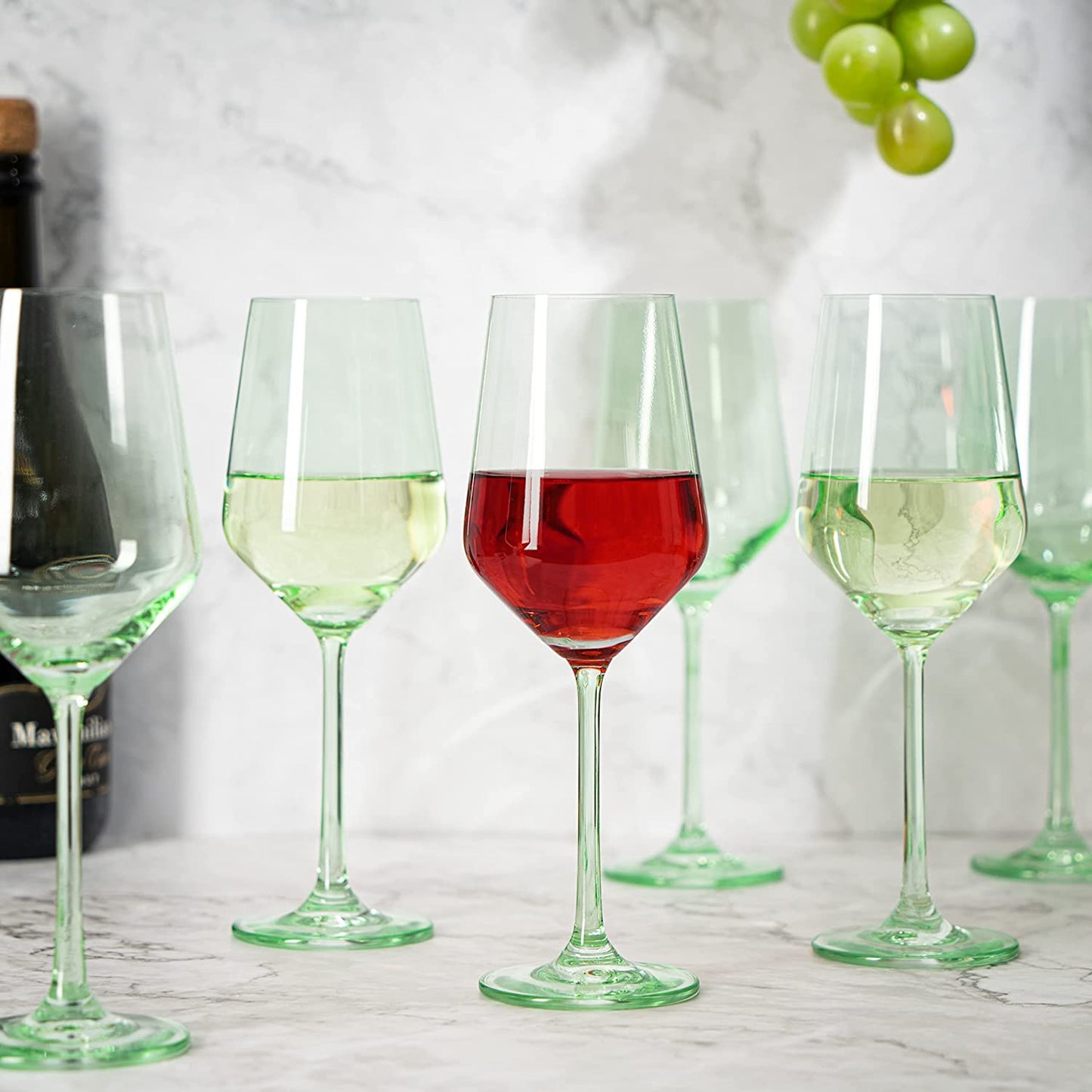Green Colored Wine Glass Set, 12oz Glasses Set of 6 - Wedding Mint Green, Gift, Baby Shower Gender Reveal Decor Baby Unique Italian Style Tall Stemmed for White & Red Wine Elegant Glassware Color