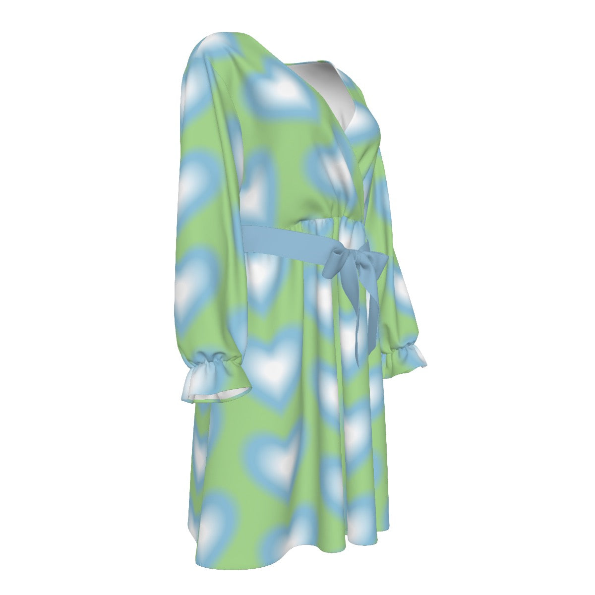 Blurred Blue Heart Women's V-neck Dress With Waistband(Plus Size)