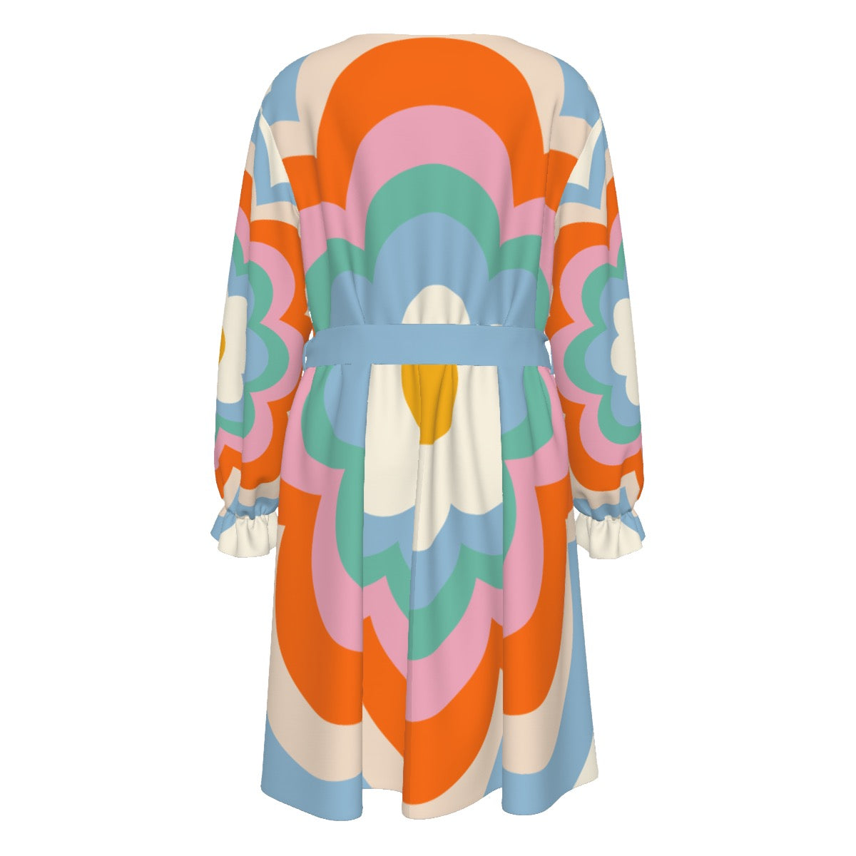 Pop Flowers Women's V-neck Dress With Waistband (Plus Size)