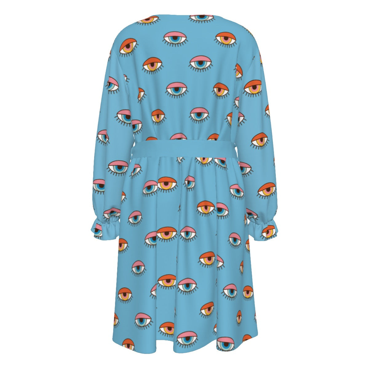 Blue Eyes Women's V-neck Dress With Waistband(Plus Size)