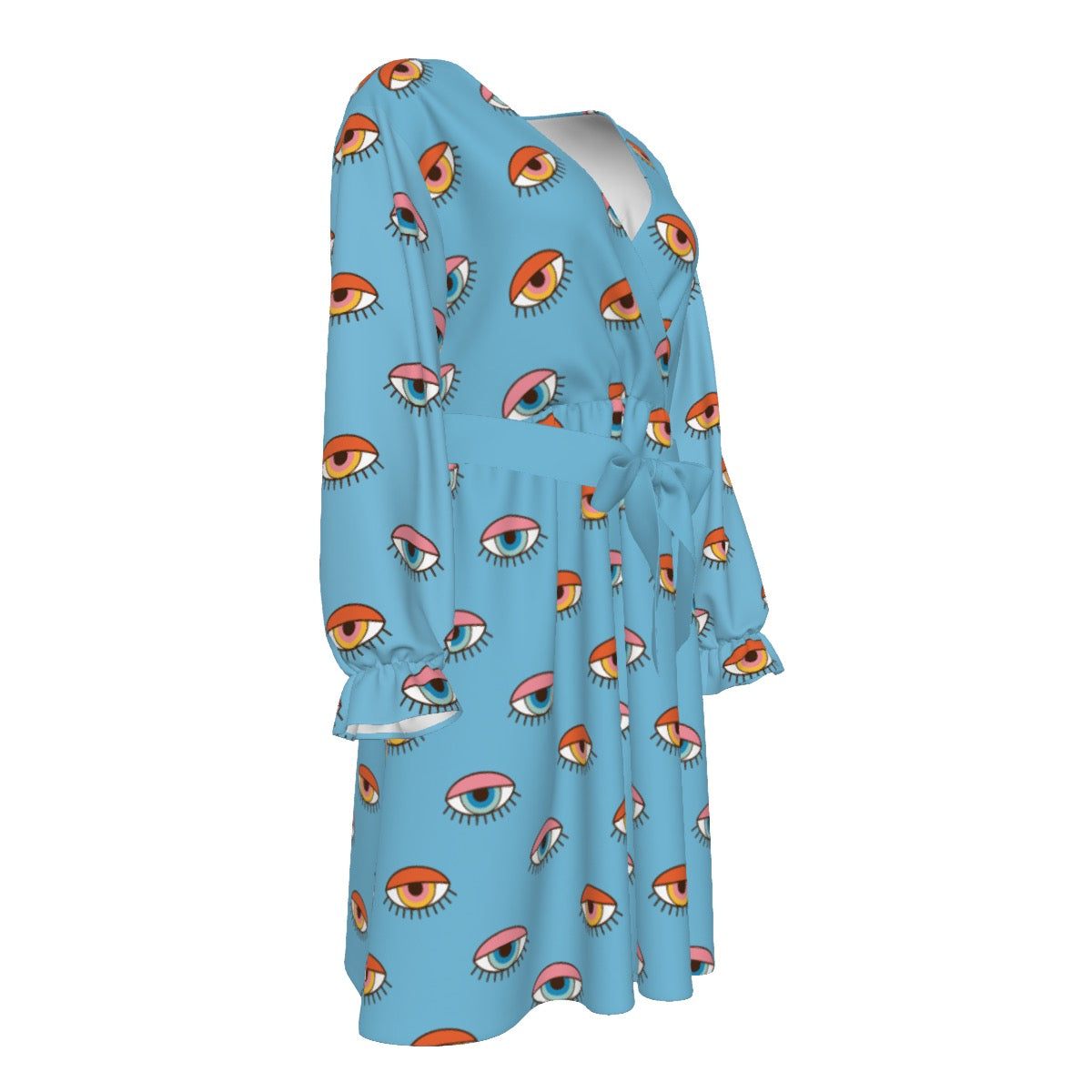 Blue Eyes Women's V-neck Dress With Waistband(Plus Size)