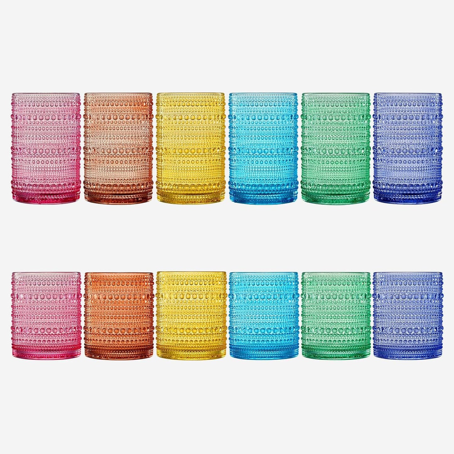 Hobnail Drinking Glasses Colored Beaded Drinking Glass Set of 12