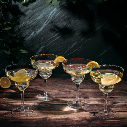 Margarita Cocktail Glasses, Party Colored Rims Cocktail Glasses 12oz Set of 4 by The Wine Savant - Fiesta Party Decoration Glasses, Mexican Glasses, Fun Box Adios Bitchachos, Thick Stem, Heavy Duty