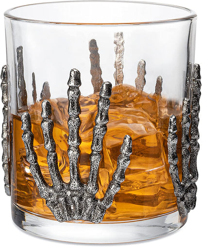 The Wine Savant Skeleton Hand Wine Glass Set of 2 10 oz Glasses 5" H, Goth Gifts, Skeleton Gifts, Skeleton Decor, Spooky Glass Gift Set, Goth Decor, Unique Themed Parties