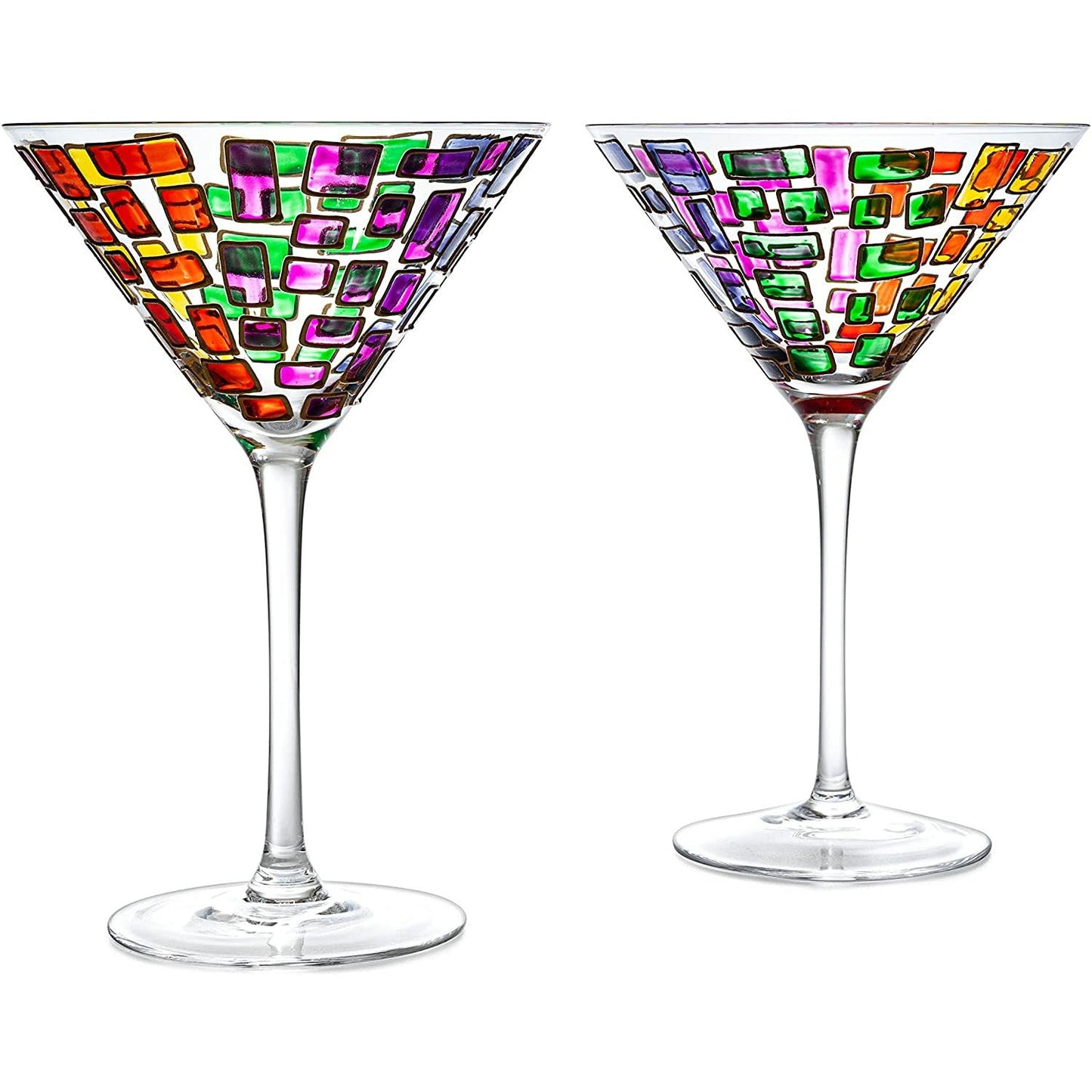 Renaissance Holiday Stained Glass Windows, Artisanal Hand Painted Glassware - The Wine Savant - Gift Idea Her, Him, Birthday, Mom, Housewarming, Gifts Ideas for Women & Men (Martini Glasses)