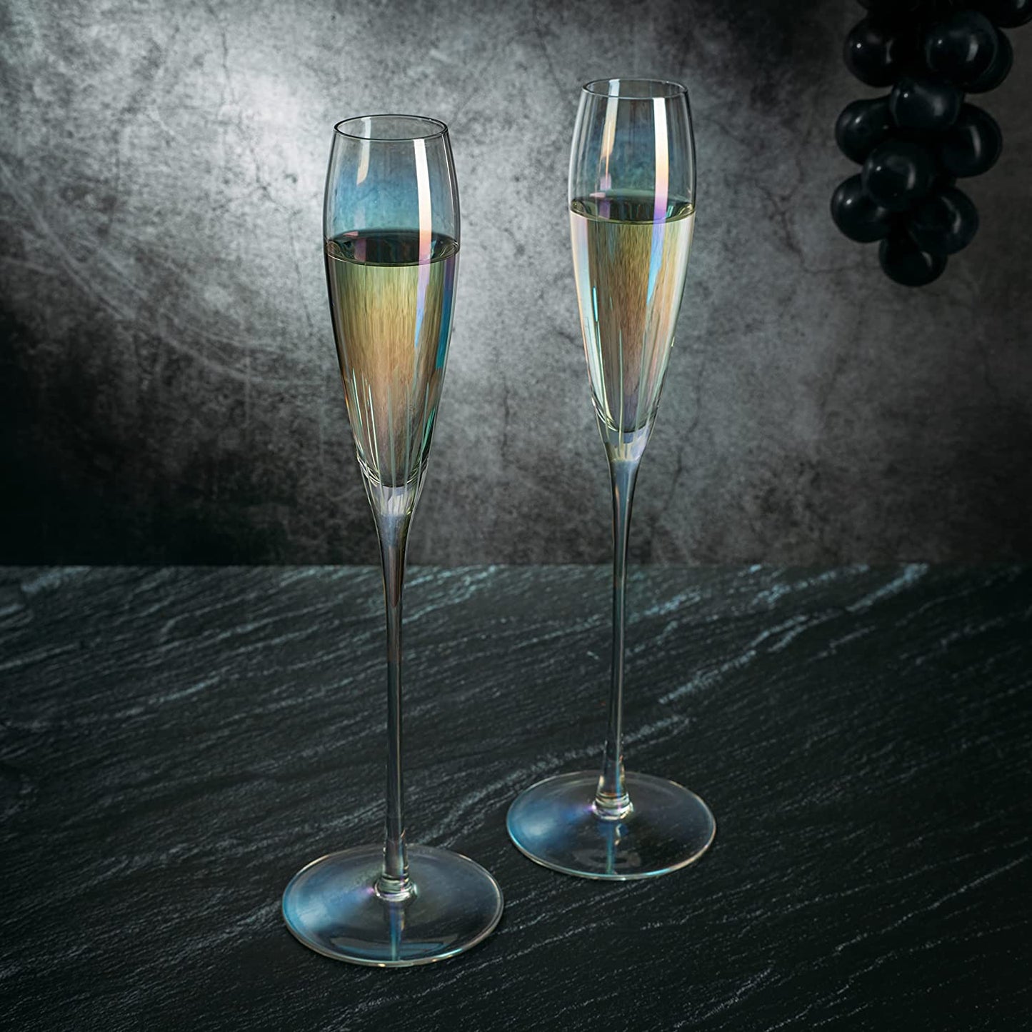 Parisian Performance Glassware French Paris Collection Crystal Pink Glasses, Red & White Wines - The Wine Savant - For Weddings Present Everyday Beautiful Gift Anniversary (Iridescent Champagne 2 set)