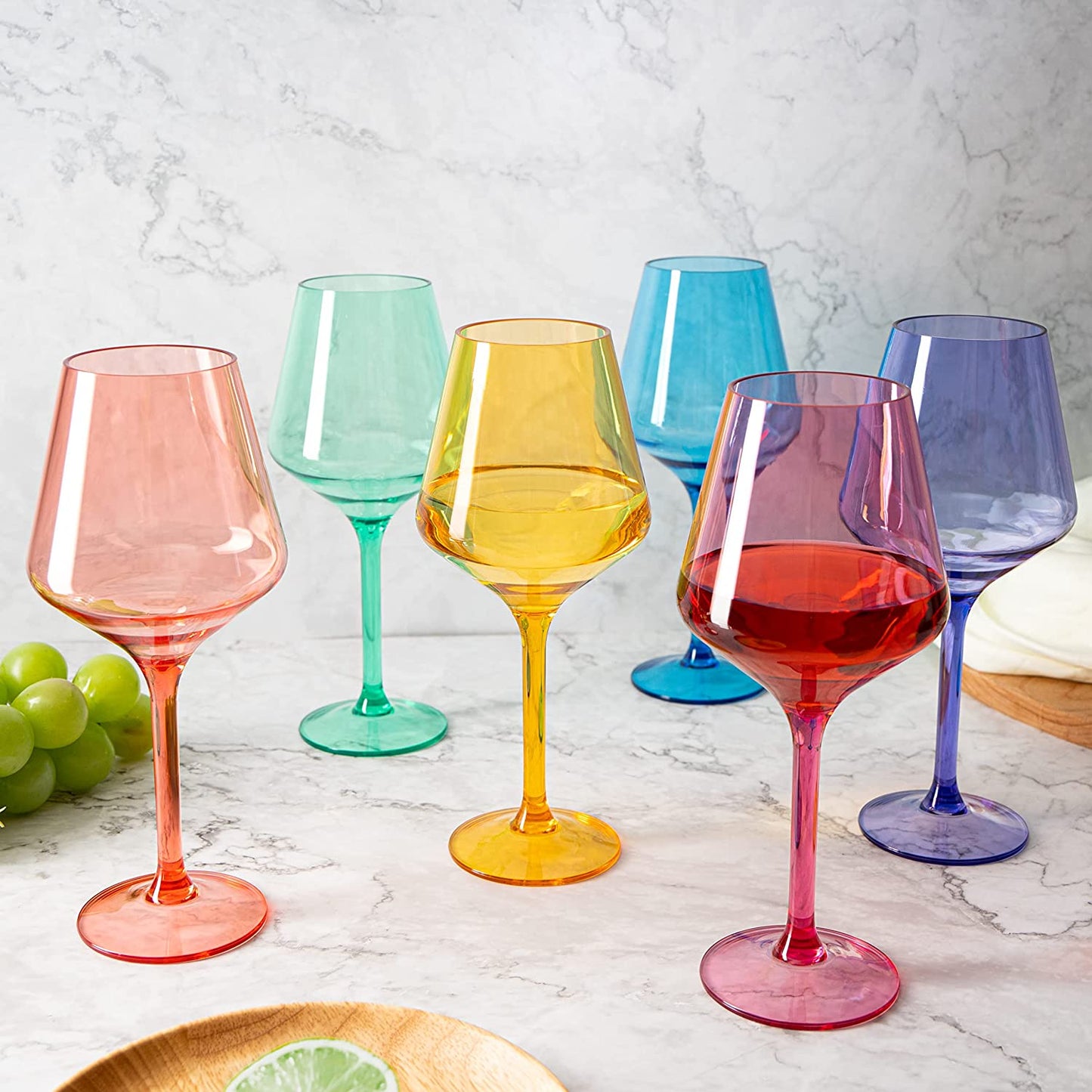 European Style Crystal, Stemmed Wine Glasses, Acrylic Glasses Tritan Drinkware, Unbreakable Colored, 6 - Set - Shatterproof BPA-free plastic, Reusable, All Purpose Glassware, Hand Wash Only 15oz