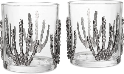 The Wine Savant Skeleton Hand Wine Glass Set of 2 10 oz Glasses 5" H, Goth Gifts, Skeleton Gifts, Skeleton Decor, Spooky Glass Gift Set, Goth Decor, Unique Themed Parties