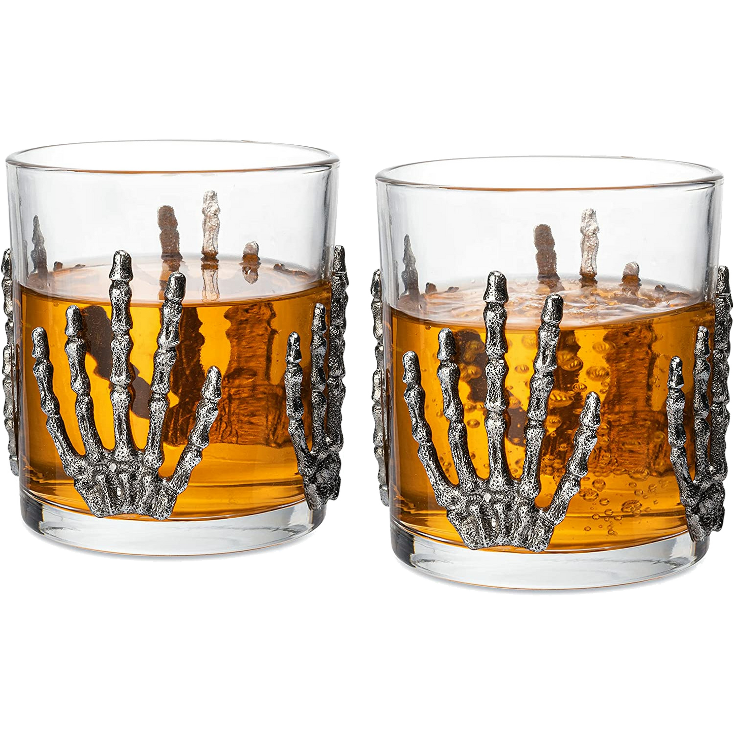 The Wine Savant Skeleton Hand Wine Glass Set of 2 10 oz Glasses 5" H, Goth Gifts, Skeleton Gifts, Skeleton Decor, Spooky Glass Gift Set, Goth Decor, Unique Themed Parties
