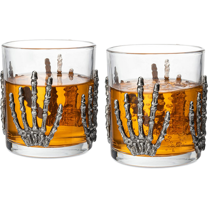 The Wine Savant Skeleton Hand Wine Glass Set of 2 10 oz Glasses 5" H, Goth Gifts, Skeleton Gifts, Skeleton Decor, Spooky Glass Gift Set, Goth Decor, Unique Themed Parties