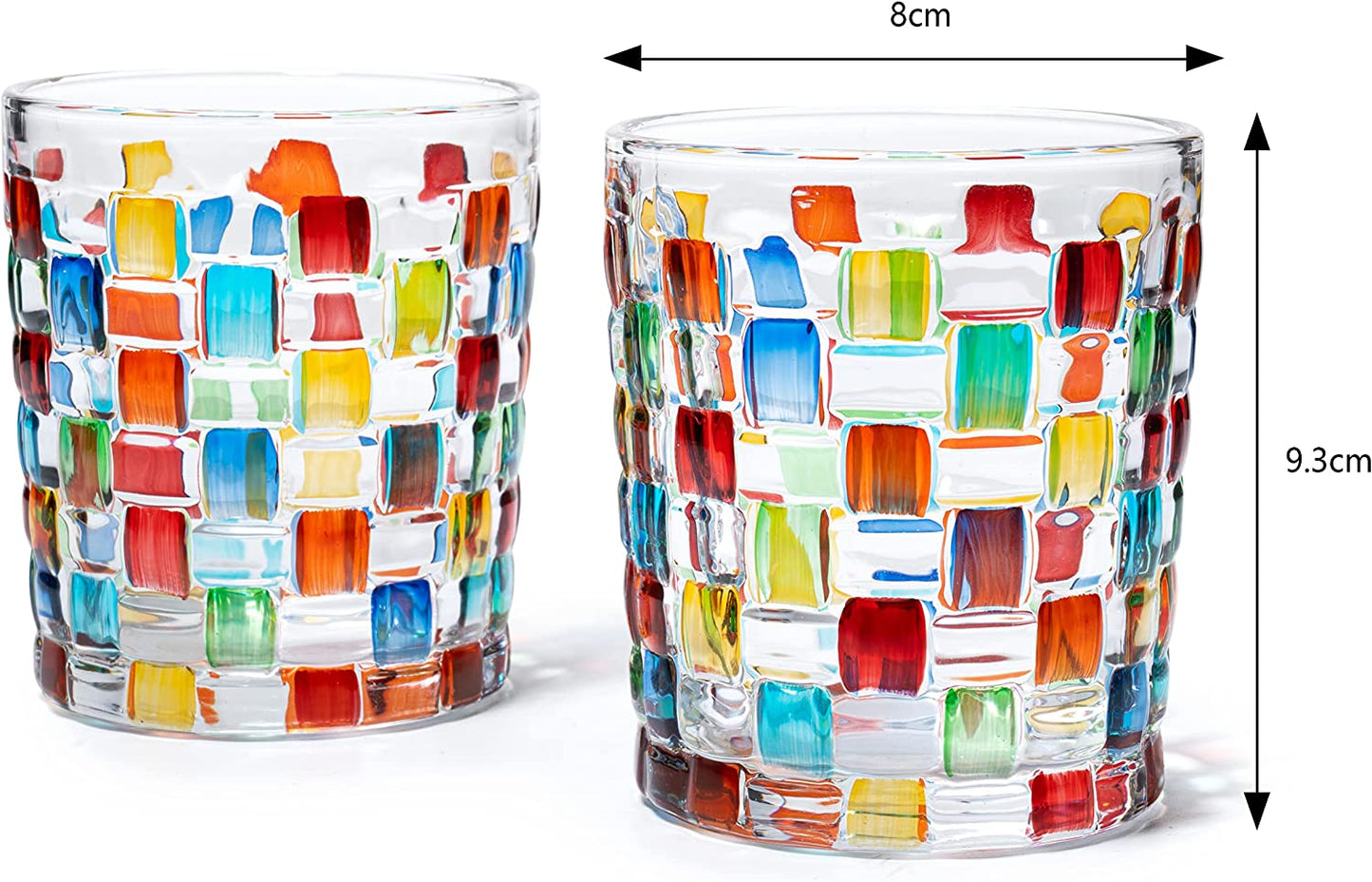 The Wine Savant Artisanal Hand Painted Stained Glass Window Whiskey Tumblers 10oz Set of 2 Renaissance Romantic Rainbow Colored Drinking Glasses - Gift Idea for Her, Home Bar, Weddings 4" H