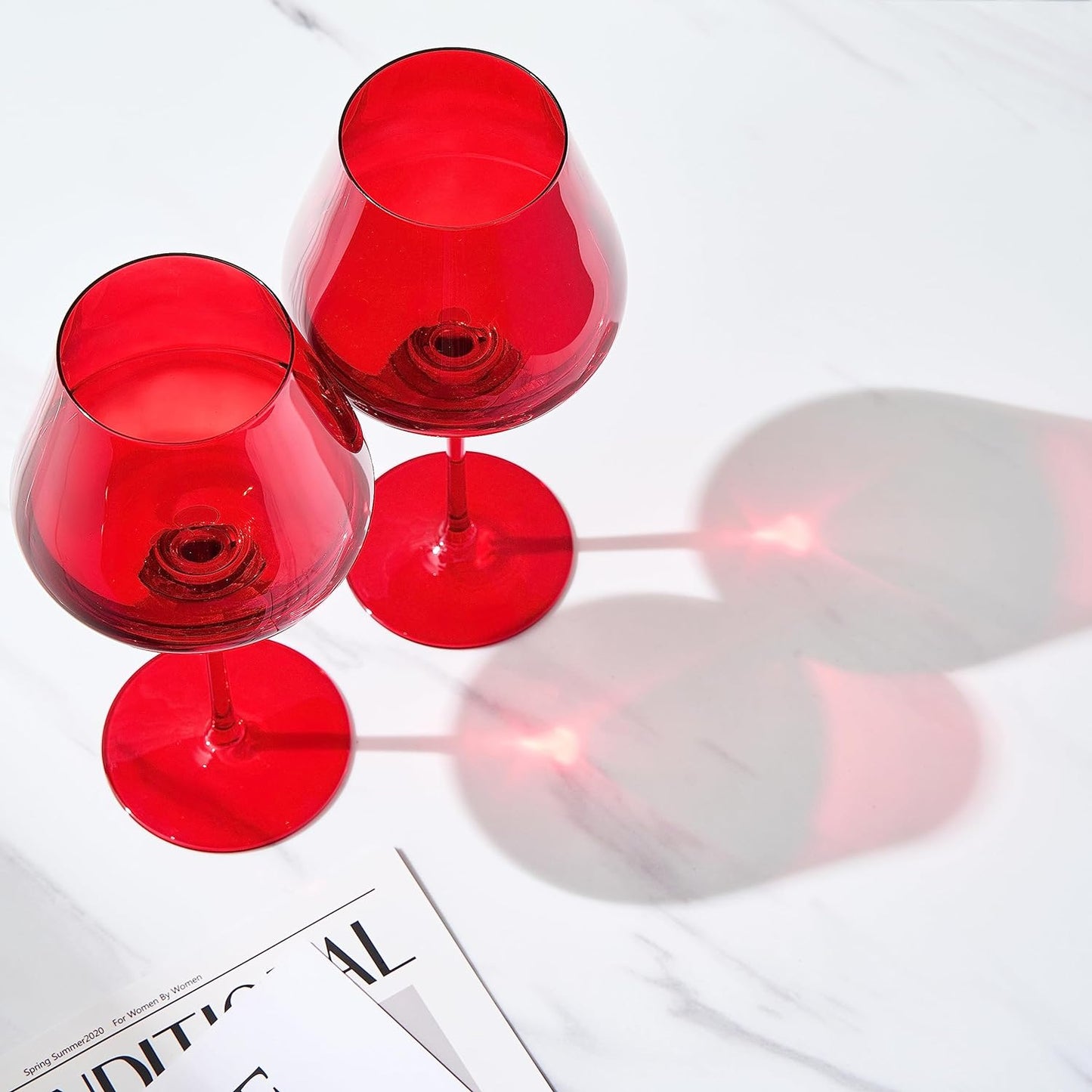 Crystal Christmas Holiday Red Colored Crystal Wine Glass Set of 2, Gift For Hosting, Her, Wife, Mom Friend - Large 20 oz Glasses, Unique Italian Style Tall Drinkware - Red & White, Color Glassware