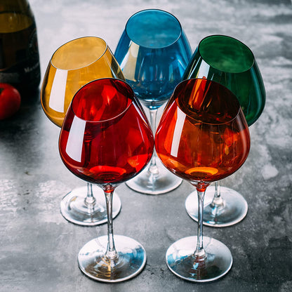 Slanted Rim Colored Wine Glasses by The Wine Savant – Set of 5 Stylish and Slant Rim Wine Glasses for Parties, Multicolor Set for Weddings Anniversary, White or Red Wine, Cabernet Bordeaux 20 oz