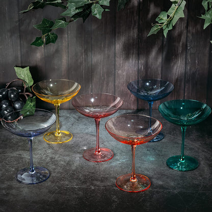 Colored Vintage Glass Coupes 12oz by The Wine Savant - Colorful Cocktail, Martini & Champagne Glasses, Prosecco, Mimosa Glasses Set, Cocktail Glass Set, Bar Glassware Luster Glasses (6, Multicolored)