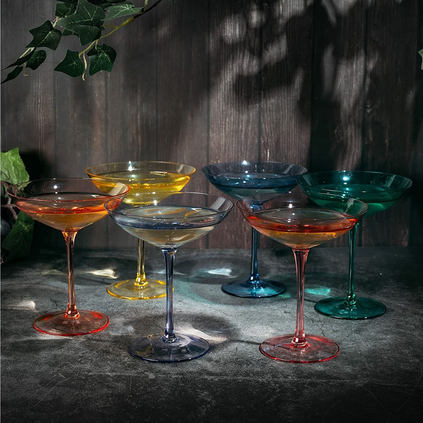 Colored Vintage Glass Coupes 12oz by The Wine Savant - Colorful Cocktail, Martini & Champagne Glasses, Prosecco, Mimosa Glasses Set, Cocktail Glass Set, Bar Glassware Luster Glasses (6, Multicolored)