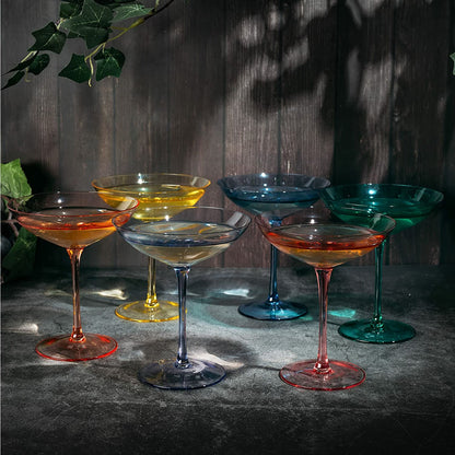 Colored Vintage Glass Coupes 12oz by The Wine Savant - Colorful Cocktail, Martini & Champagne Glasses, Prosecco, Mimosa Glasses Set, Cocktail Glass Set, Bar Glassware Luster Glasses (6, Multicolored)