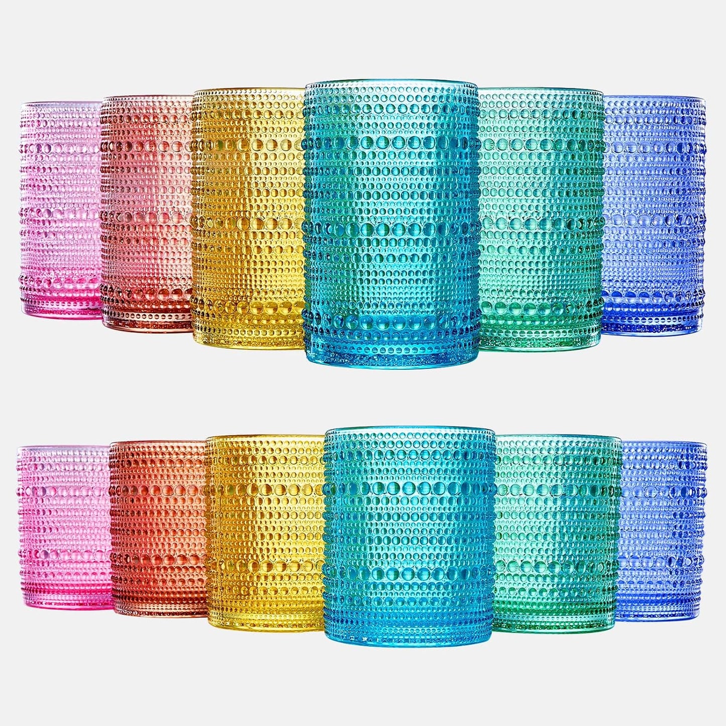 Hobnail Drinking Glasses Colored Beaded Drinking Glass Set of 12