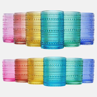 Hobnail Drinking Glasses Colored Beaded Drinking Glass Set of 12