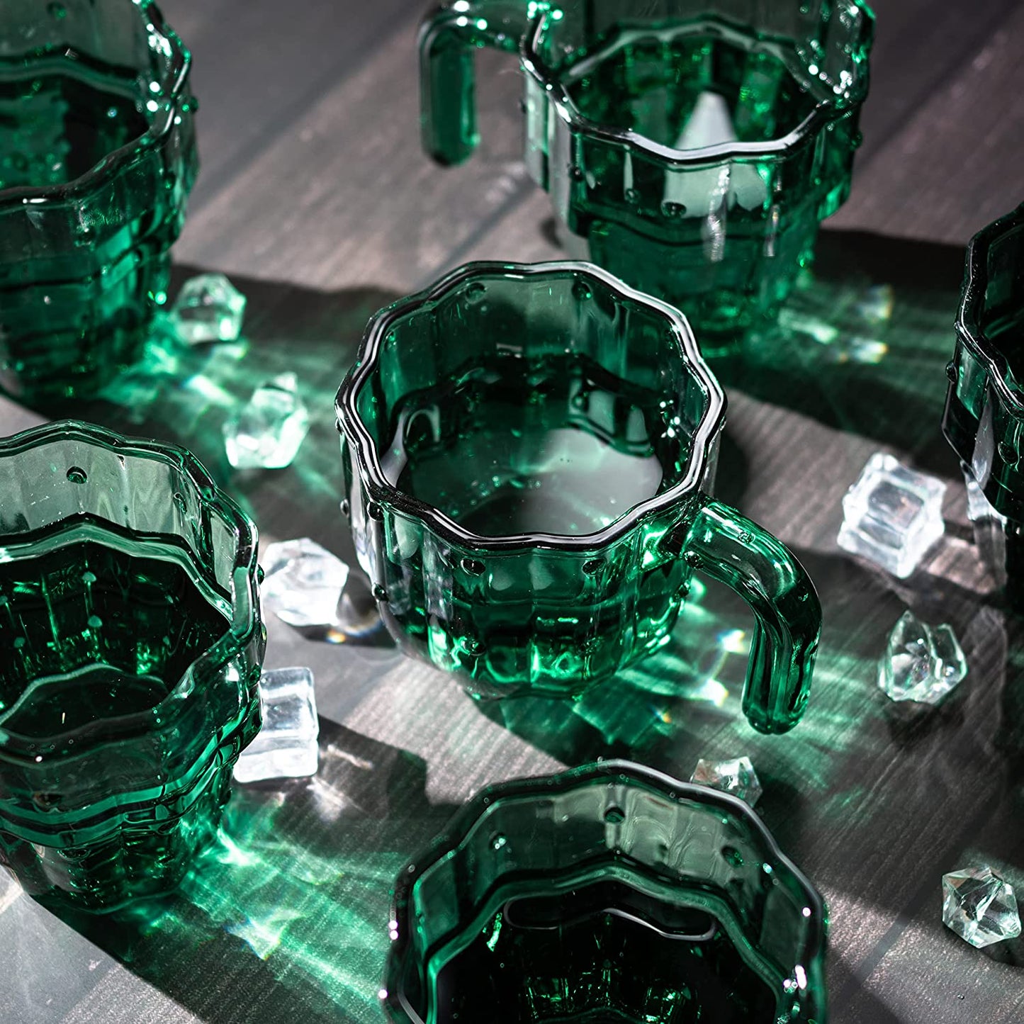 Cactus Stackable Glasses, Stacktus Gifts, Set of 6-10 oz Cactus Shape Glasses With Handles Green Glass Blown Figurines Plant Decorations for Parties 3.5" H 5" W - Copyright Design, Patent Pending