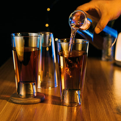 Shot in the Pint Glass, Take a Shot Funny Beer Glass 4-Set 7"H The Wine Savant - Beers Pilsner Tumblers Perfect for Entertaining, Home Bar, Weddings, Parties, Funny Gifts 21oz (640mL) (Iridescent)