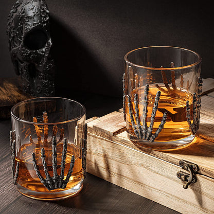 The Wine Savant Skeleton Hand Wine Glass Set of 2 10 oz Glasses 5" H, Goth Gifts, Skeleton Gifts, Skeleton Decor, Spooky Glass Gift Set, Goth Decor, Unique Themed Parties