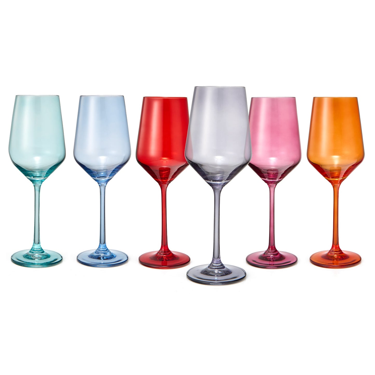 Colored Wine Glass Set, Large 12 oz Glasses Set of 6, Unique Italian Style Tall Stemmed for White& Red Wine, Water, Margarita Glasses, Color Tumbler, Gifts, Viral Beautiful Glassware - Dinner Party