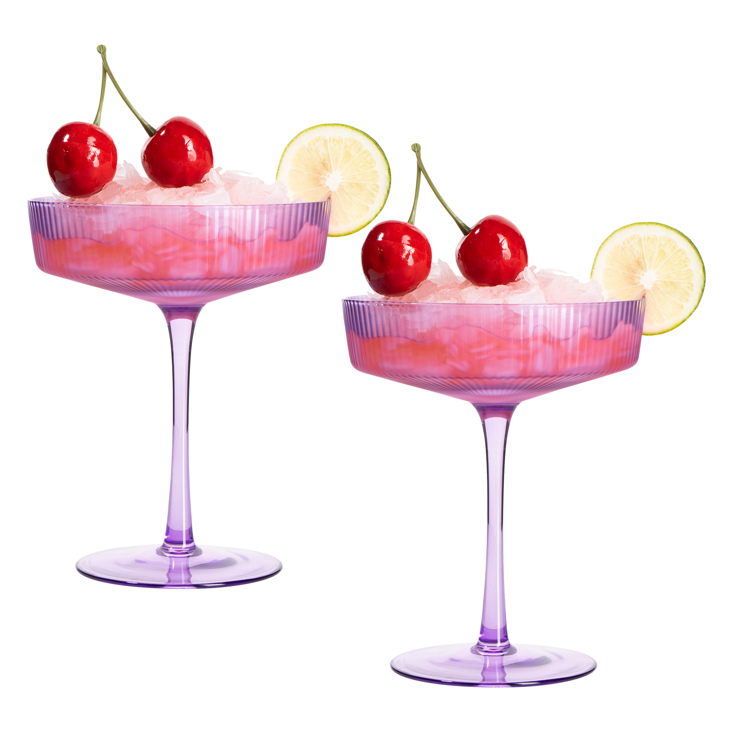 Ribbed Coupe Cocktail Glasses 8 oz | Set of 2 | Classic Manhattan Glasses For Cocktails, Champagne Coupe, Ripple Coupe Glasses, Art Deco Gatsby Vintage, Crystal with Stems (Lavender, Set of 2)