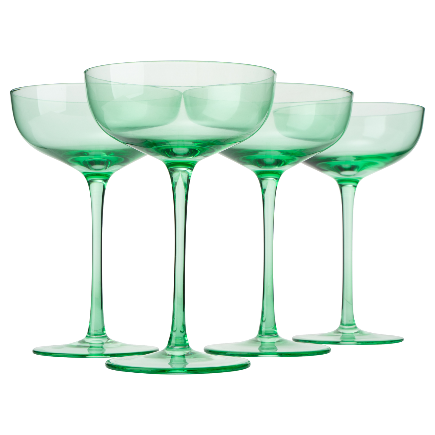 The Wine Savant Colored Coupe Glass | 7oz | Set of 4 Colorful Champagne & Cocktail Glasses, Fancy Manhattan, Crystal Martini, Cocktails Set, Margarita Bar Glassware Gift, Vintage (Green)