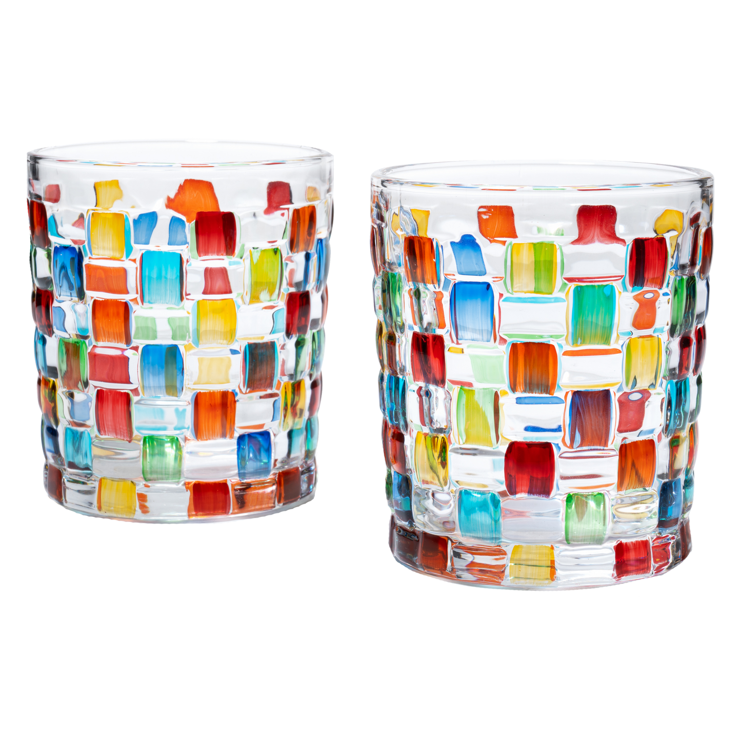 The Wine Savant Artisanal Hand Painted Stained Glass Window Whiskey Tumblers 10oz Set of 2 Renaissance Romantic Rainbow Colored Drinking Glasses - Gift Idea for Her, Home Bar, Weddings 4" H