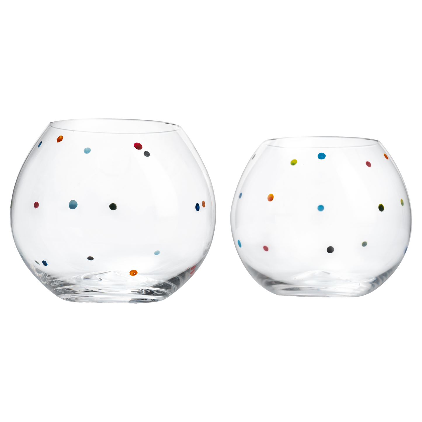 Polka Dot Set of 2 Stemless Bubble Wine Glasses 18 oz by The Wine Savant - Polka Dot Rainbow Glasses, Colored Wine Glasses, Bubble Glasses, Unique Tumblers Gift Idea For Everyday, Weddings, Parties