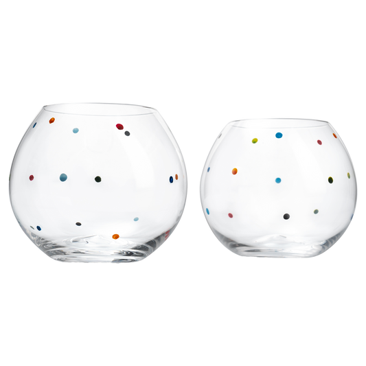 Polka Dot Set of 2 Stemless Bubble Wine Glasses 18 oz by The Wine Savant - Polka Dot Rainbow Glasses, Colored Wine Glasses, Bubble Glasses, Unique Tumblers Gift Idea For Everyday, Weddings, Parties