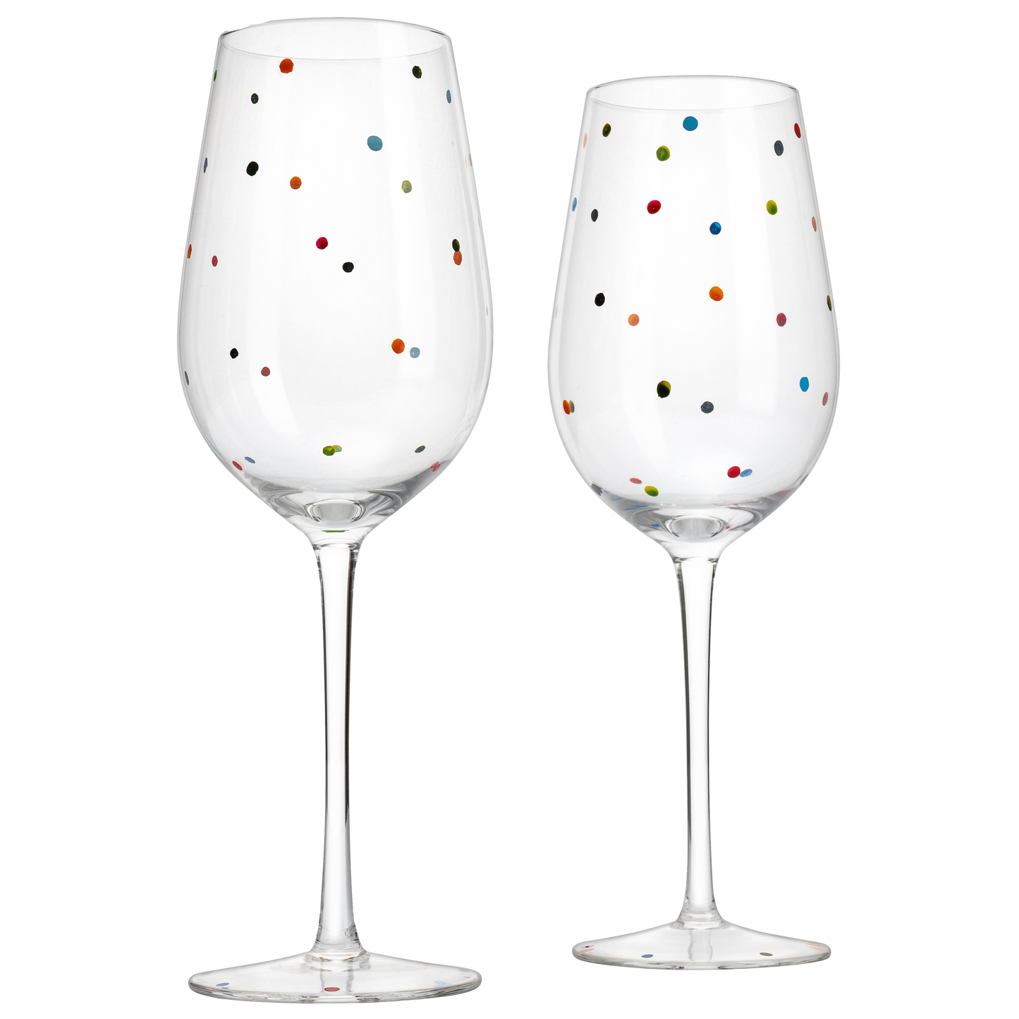Polka Dot Stemmed Wine Glasses 16 Ounces Set of 2 10" H By The Wine Savant - Polka Dot Wine Wedding Glasses, Ideal For Merlot, Pinot Noir For Everyday, Weddings, Anniversaries, Parties, Home Bar Gifts