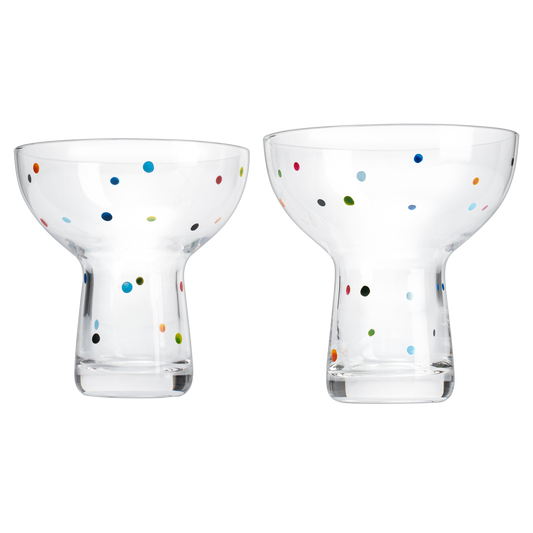 The Wine Savant Hand Blown Margarita Glass – Luxury Hand Blown Confetti Margarita, Martini & Champagne Glasses Cinco de Mayo, Hand Blown Glass – Large Party (Polka Dot Vintage Design)