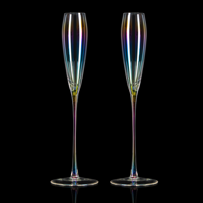 Parisian Performance Glassware French Paris Collection Crystal Pink Glasses, Red & White Wines - The Wine Savant - For Weddings Present Everyday Beautiful Gift Anniversary (Iridescent Champagne 2 set)