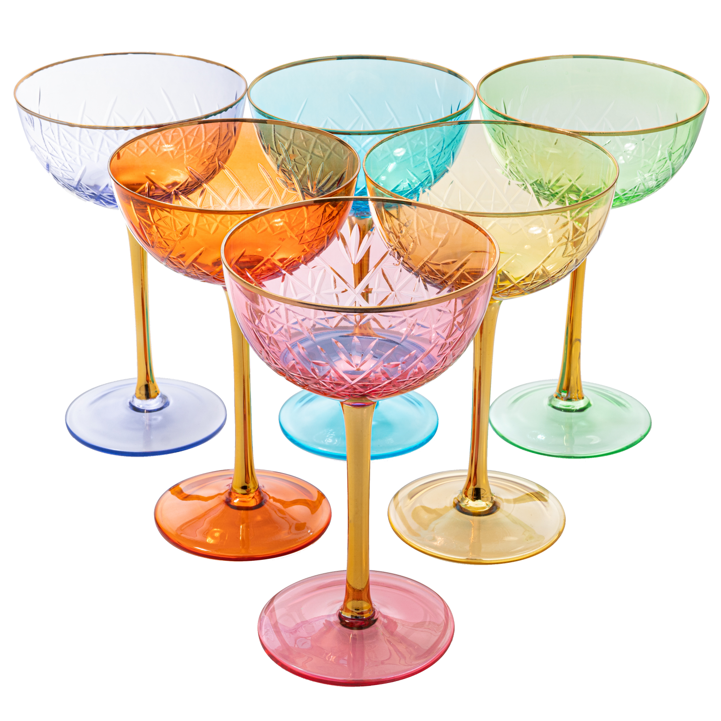 Vintage Art Deco Coupe for Champagne, Martini, Cocktails, Glasses | Set of 6 | 7 oz Classic Cocktail Glassware - Manhattan, Cosmopolitan, Sidecar, Crystal Speakeasy Style Saucer Goblets with Stems