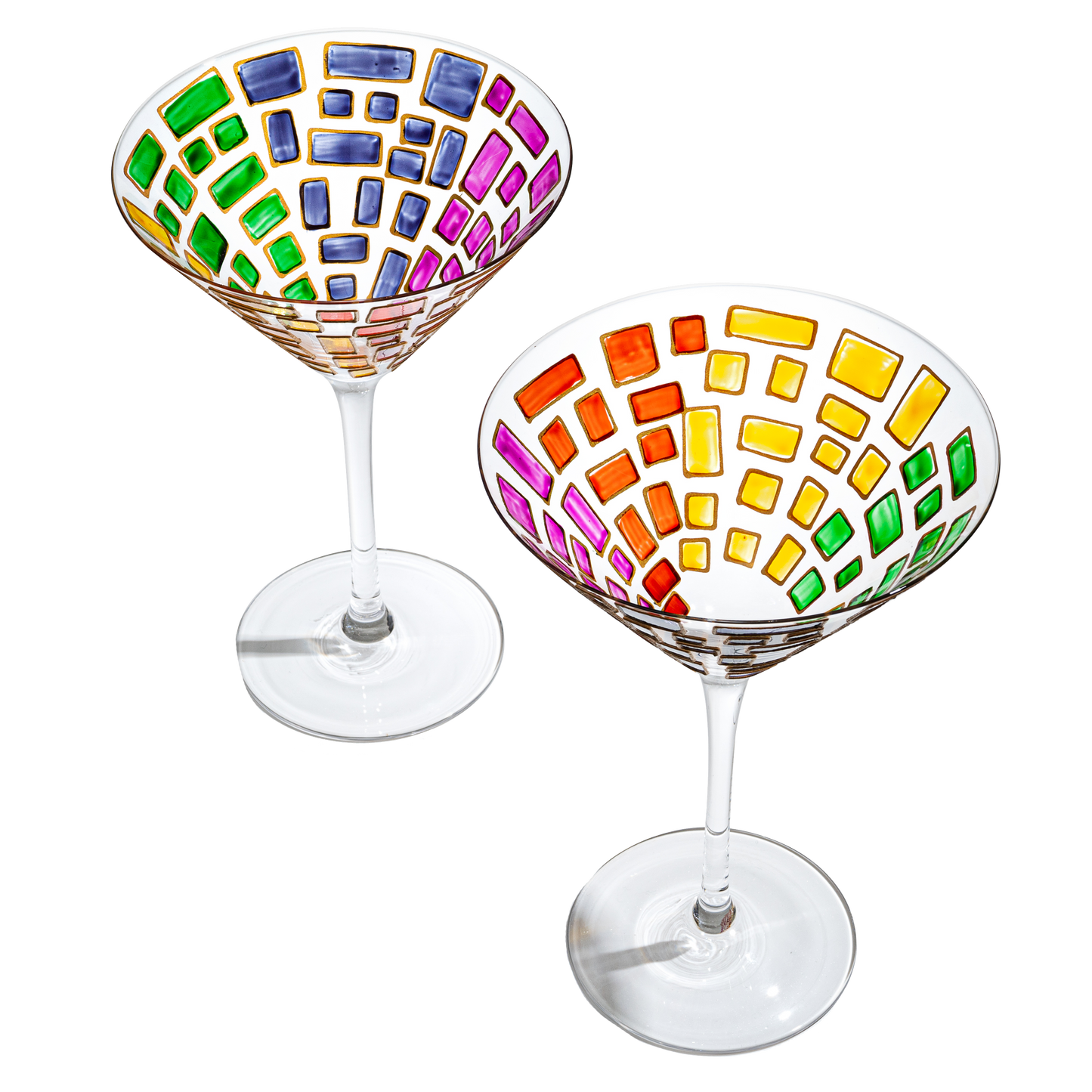 Renaissance Holiday Stained Glass Windows, Artisanal Hand Painted Glassware - The Wine Savant - Gift Idea Her, Him, Birthday, Mom, Housewarming, Gifts Ideas for Women & Men (Martini Glasses)