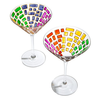 Renaissance Holiday Stained Glass Windows, Artisanal Hand Painted Glassware - The Wine Savant - Gift Idea Her, Him, Birthday, Mom, Housewarming, Gifts Ideas for Women & Men (Martini Glasses)