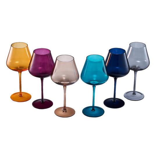 Jewel Colored Crystal Wine Glass Set of 6, Gift For Mothers, Her, Wife, Mom Friend - Large 20 oz Glasses, Unique Italian Style Tall Drinkware - Red & White, Dinner, Color Beautiful Glassware - (Jewel)