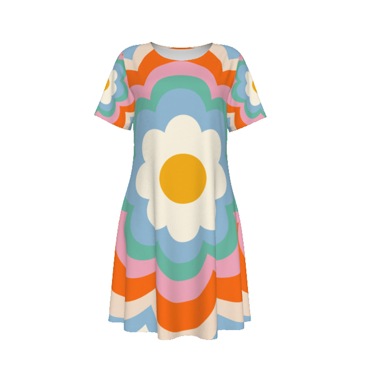 Robe Femme à Manches Courtes - Fleur Pop