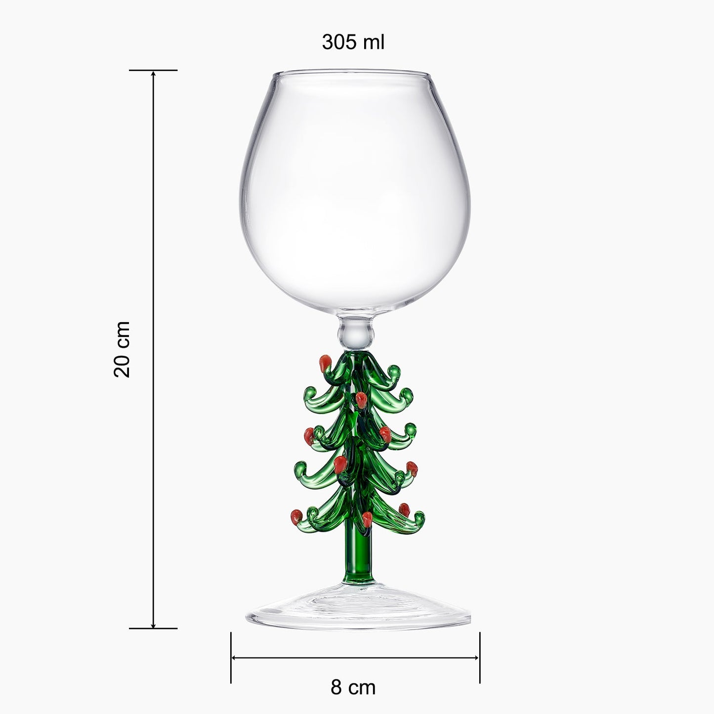 Crystal Green Christmas Tree Wine Glasses - Set of 2, 10oz Goblets for Holiday Parties and New Year's