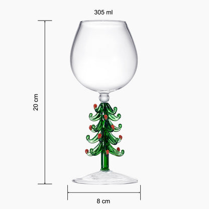 Crystal Green Christmas Tree Wine Glasses - Set of 2, 10oz Goblets for Holiday Parties and New Year's