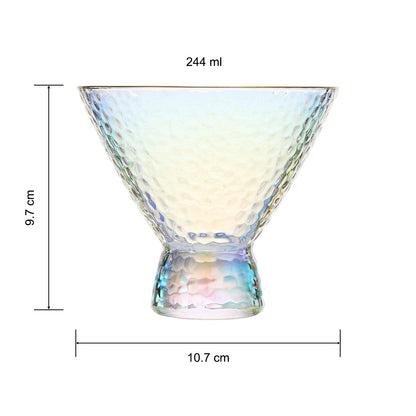 Iridescent Lustered Stemless Martini Glasses Set of 2 - Hammered Cocktail & Martini Glasses - Luxury Gift Box - Gold Rim 8oz Colorful Stemless Glassware - Weddings, Anniversary, Christmas, Barware