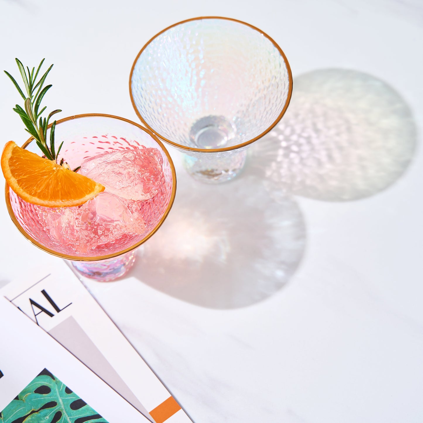 Iridescent Lustered Stemless Martini Glasses Set of 2 - Hammered Cocktail & Martini Glasses - Luxury Gift Box - Gold Rim 8oz Colorful Stemless Glassware - Weddings, Anniversary, Christmas, Barware