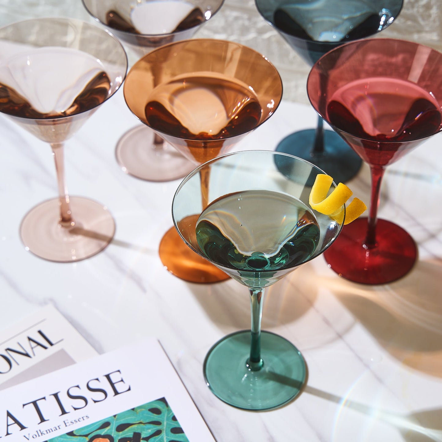 Colored Crystal Martini & Cocktail Glass Set of 6, Gift For Her, Wife, Mom Friend - Large 10 oz Glasses, Unique Italian Style Tall Drinkware - Drinkware, Dinner, Color Beautiful Glassware - (Pastel)