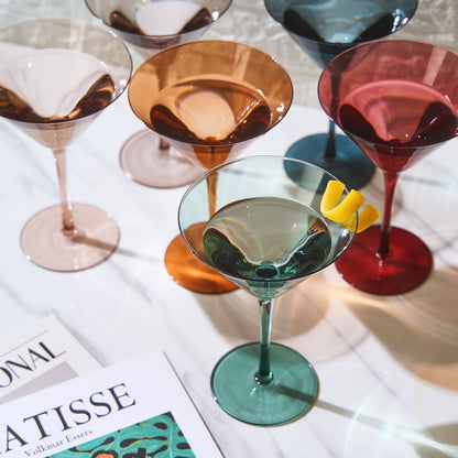 Colored Crystal Martini & Cocktail Glass Set of 6, Gift For Her, Wife, Mom Friend - Large 10 oz Glasses, Unique Italian Style Tall Drinkware - Drinkware, Dinner, Color Beautiful Glassware - (Pastel)