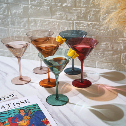 Colored Crystal Martini & Cocktail Glass Set of 6, Gift For Her, Wife, Mom Friend - Large 10 oz Glasses, Unique Italian Style Tall Drinkware - Drinkware, Dinner, Color Beautiful Glassware - (Pastel)